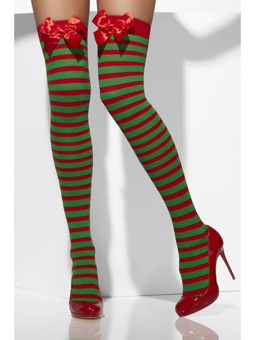 Hold Ups - Striped - Green/Red - with Bows
