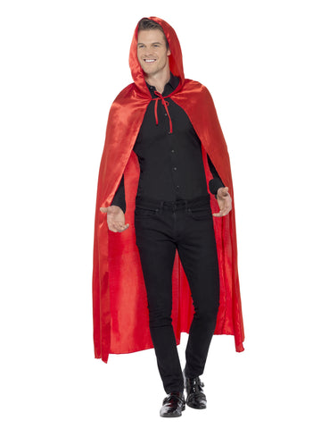 Cape - Hooded - Red - Unisex - Satin