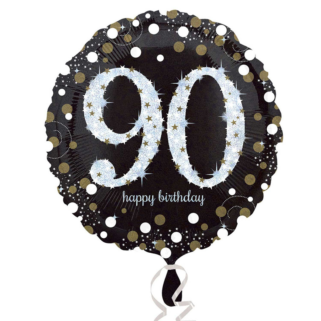Foil Balloon - 18" - Happy 90th Birthday - Black/Gold/Silver