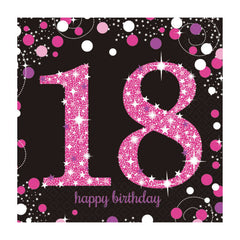 Napkins - Birthday - Ages 18 - 100 - Pink/Purple/Black