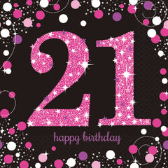 Napkins - Birthday - Ages 18 - 100 - Pink/Purple/Black